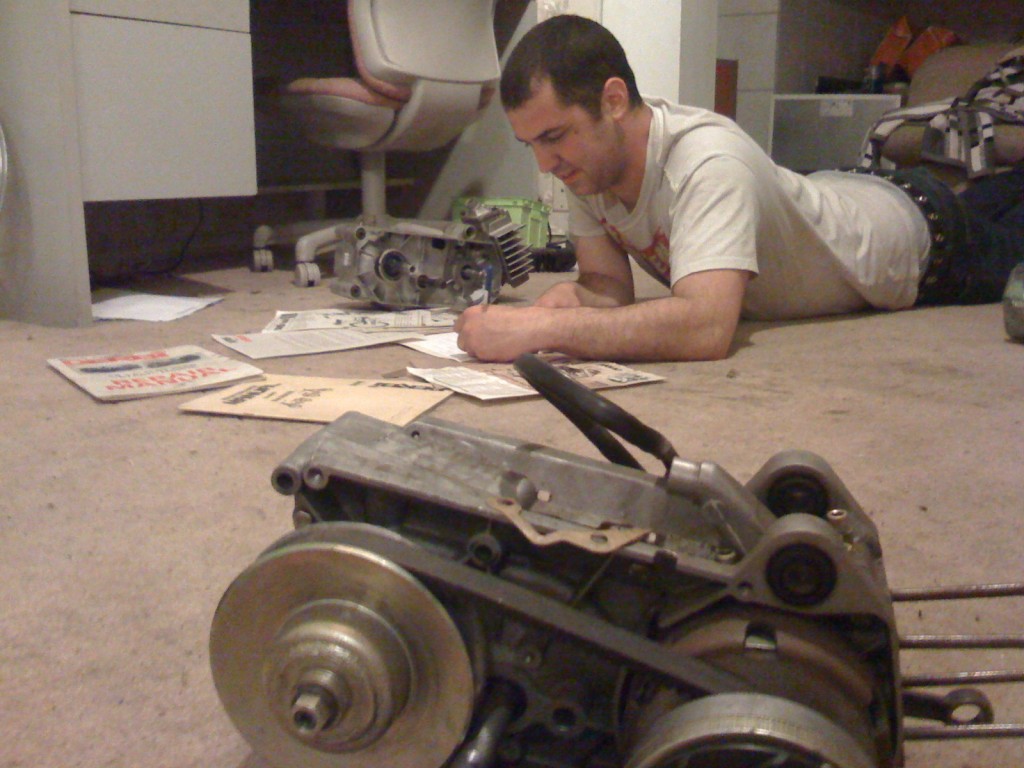 Vic and his collection of Derbi papers, also a NOS DS50 Start motor